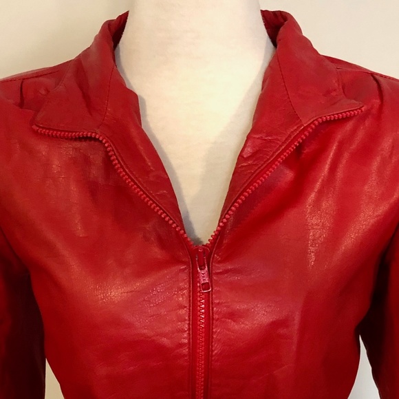 Vintage 'Eaton' Cherry-Red Leather Bomber Jacket - Picture 3 of 14